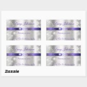 Sweet sixteen、シルバーおよびパープル水/ワインボトル 長方形シール (シート)