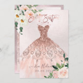 Sweet sixteen、スパークルガウン、フェイクバラ金ゴールドカード 招待状 (正面/裏面)