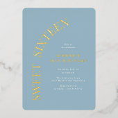 Sweet sixteen | ダスティブルーと金ゴールド16誕生日 箔招待状 (正面)