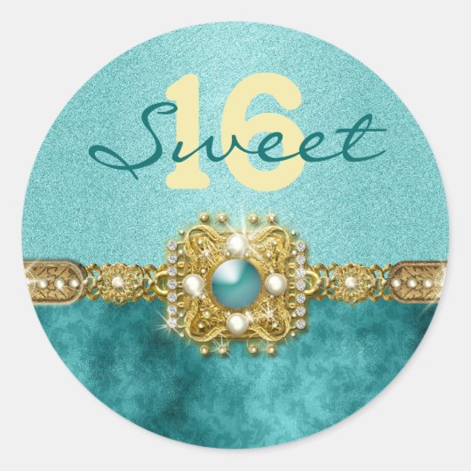 「sweet sixteen」ティール(緑がかった色)金ゴールド16歳 ラウンドシール (正面)
