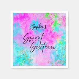 Sweet Sixteen ネオン水彩パーティー スタンダードカクテルナプキン