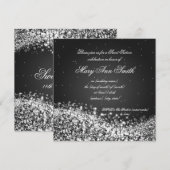 Sweet sixteen·バースデー·パーテきらめくィー·ウェーブ·ブラック 招待状 (正面/裏面)