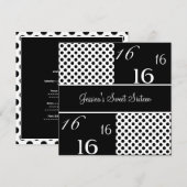 Sweet sixteen·バースデー·パーティーの白黒スポット 招待状 (正面/裏面)