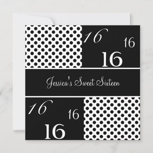 Sweet sixteen·バースデー·パーティーの白黒スポット 招待状 (正面)