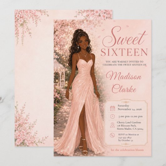Sweet Sixteen ピンクの桜 招待状 (正面/裏面)