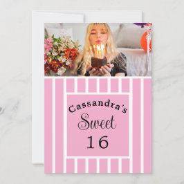 Sweet Sixteen ピンクストライプ水平写真 招待状