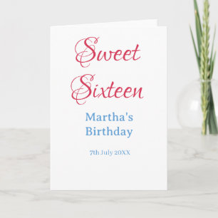 Sweet Sixteen ピンク 名前 日付 カリグラフィー ボホー ブルー カード