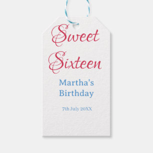 Sweet Sixteen ピンク 名前 日付 カリグラフィー ボホー ブルー ギフトタグ