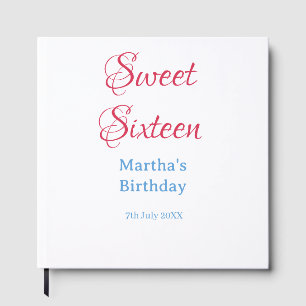 Sweet Sixteen ピンク 名前 日付 カリグラフィー ボホー ブルー ゲストブック