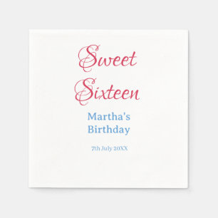 Sweet Sixteen ピンク 名前 日付 カリグラフィー ボホー ブルー スタンダードカクテルナプキン