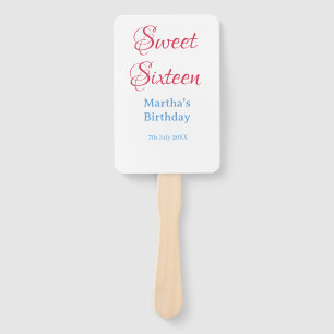 Sweet Sixteen ピンク 名前 日付 カリグラフィー ボホー ブルー ハンドファン