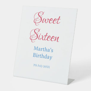 Sweet Sixteen ピンク 名前 日付 カリグラフィー ボホー ブルー 台座サイン
