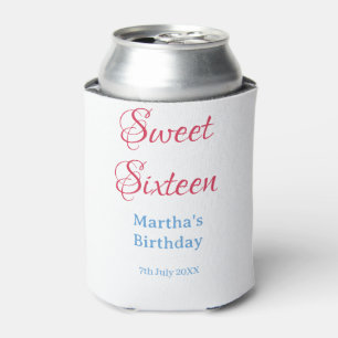 Sweet Sixteen ピンク 名前 日付 カリグラフィー ボホ ブルー 缶クーラー