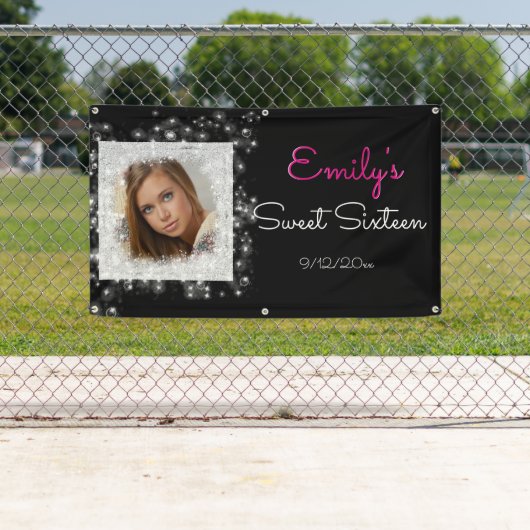 Sweet sixteen、フェイクグリッター、カスタム写真 横断幕 (インサイチュ)