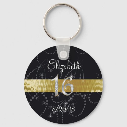 Sweet sixteen、フェイク金ゴールド、シルバー、パーティーの好意 キーホルダー (正面)