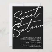 Sweet Sixteen ブラック 16歳の誕生日 招待状 (正面)