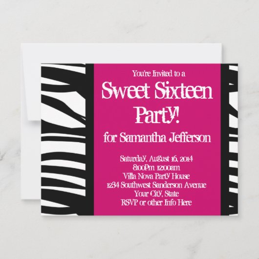 Sweet sixteen、ホットピンクゼブラ 招待状 (正面)