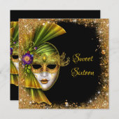 Sweet sixteen、マスカレード、金ゴールドグリッター招待状 招待状 (正面/裏面)