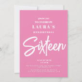 Sweet sixteen，甘い16，ピンク，誕生日パーティー 招待状 (正面)