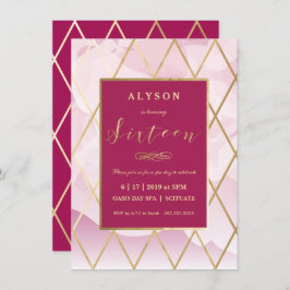 Sweet sixteen、第16誕生日招待状ガーリー金ゴールド 招待状