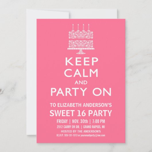 Sweet Sixteen 誕生日おめでとう パーティーを楽しもう 招待状 (正面)
