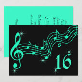Sweet Sixteen 誕生日招待状 音符 招待状 (正面/裏面)