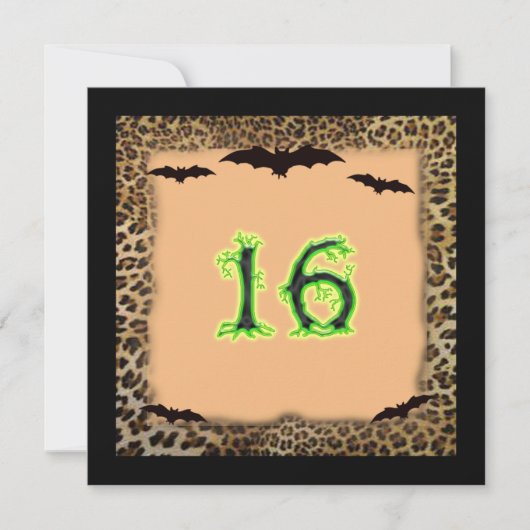 Sweet Sixteen 誕生日 ハロウィン コウモリ 招待状 (正面)