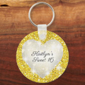 Sweet sixteen、金ゴールドグリッター、ハート、政党好意 キーホルダー (正面)