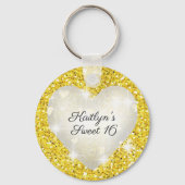 Sweet sixteen、金ゴールドグリッター、ハート、政党好意 キーホルダー (裏面)