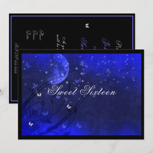 Sweet Sixteen 魔法の夜 紫と青 招待状 (正面/裏面)