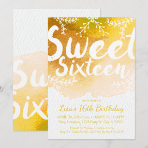 Sweet sixteen、黄色の水彩招待状 招待状