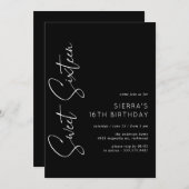 Sweet sixteen |黒モダンミニマル16誕生日 招待状 (正面/裏面)