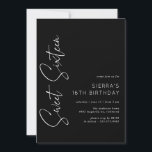 Sweet sixteen |黒モダンミニマル16誕生日 招待状<br><div class="desc">そしてお洒落、手モダン動のスクリプトフォントを持つ甘い16招待状。黒い背景に白いデザインを付けたタイプに基づく文字。</div>