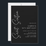 Sweet sixteen |黒モダンミニマル16誕生日 招待状<br><div class="desc">そしてお洒落、手モダン動のスクリプトフォントを持つ甘い16招待状。黒い背景に白いデザインを付けたタイプに基づく文字。</div>