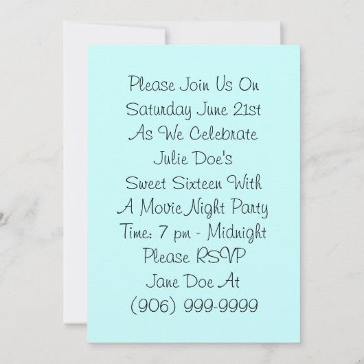 Sweet sixteen 16匹の劇場映画テーマの招待状 招待状 (裏面)