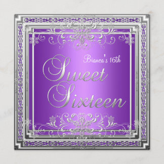 Sweet Sixteen 16歳の誕生日 パープル シルバー ティーンガール 招待状