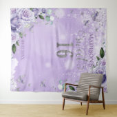 Sweet Sixteen 16 パープルの花と蝶の写真 タペストリー (インサイチュ(横))