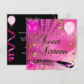 Sweet Sixteen 16 誕生日パーティー ピンクの星 招待状 (正面/裏面)