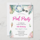 Sweet Sixteen Birthday Pool Party 招待状 (正面)