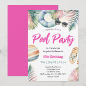 Sweet Sixteen Birthday Pool Party Invitation 招待状 (正面/裏面)