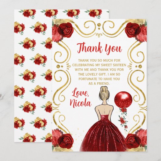Sweet Sixteen Blonde Princess in Red サンキューカード (正面/裏面)