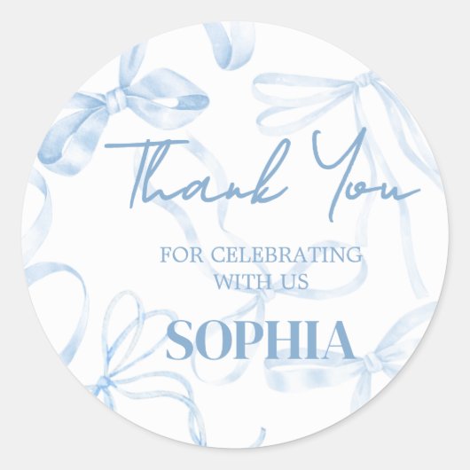 Sweet Sixteen Blue Bow Birthday Party ラウンドシール (正面)