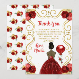 Sweet Sixteen Dark Skin Princess in Red サンキューカード