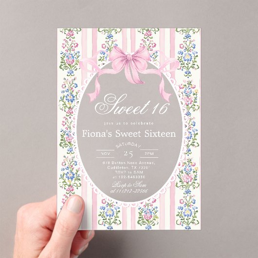 Sweet Sixteen Grandmillen Coqueete Bow Birthday アクリル招待状 (インサイチュ (ポータブル))