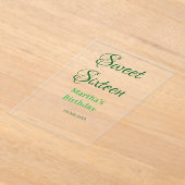 Sweet Sixteen green name date calligraphy boho ret アクリル招待状 (レイダウン)