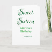 Sweet Sixteen green name date calligraphy boho ret カード (正面)