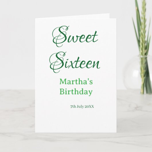 Sweet Sixteen green name date calligraphy boho ret カード (正面)