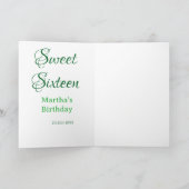 Sweet Sixteen green name date calligraphy boho ret カード (内部)