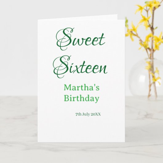 Sweet Sixteen green name date calligraphy boho ret カード (黄色い花)
