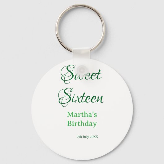Sweet Sixteen green name date calligraphy boho ret キーホルダー (正面)